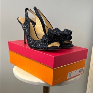 Kate Spade New York Navy Blue Glitter Charm Heels Shoes Size 10